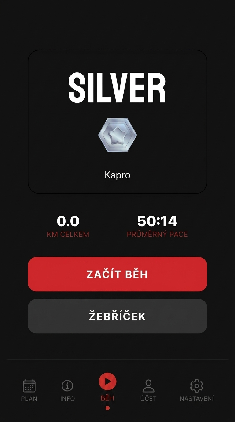C-RUN - obrazovka v tmavém módu