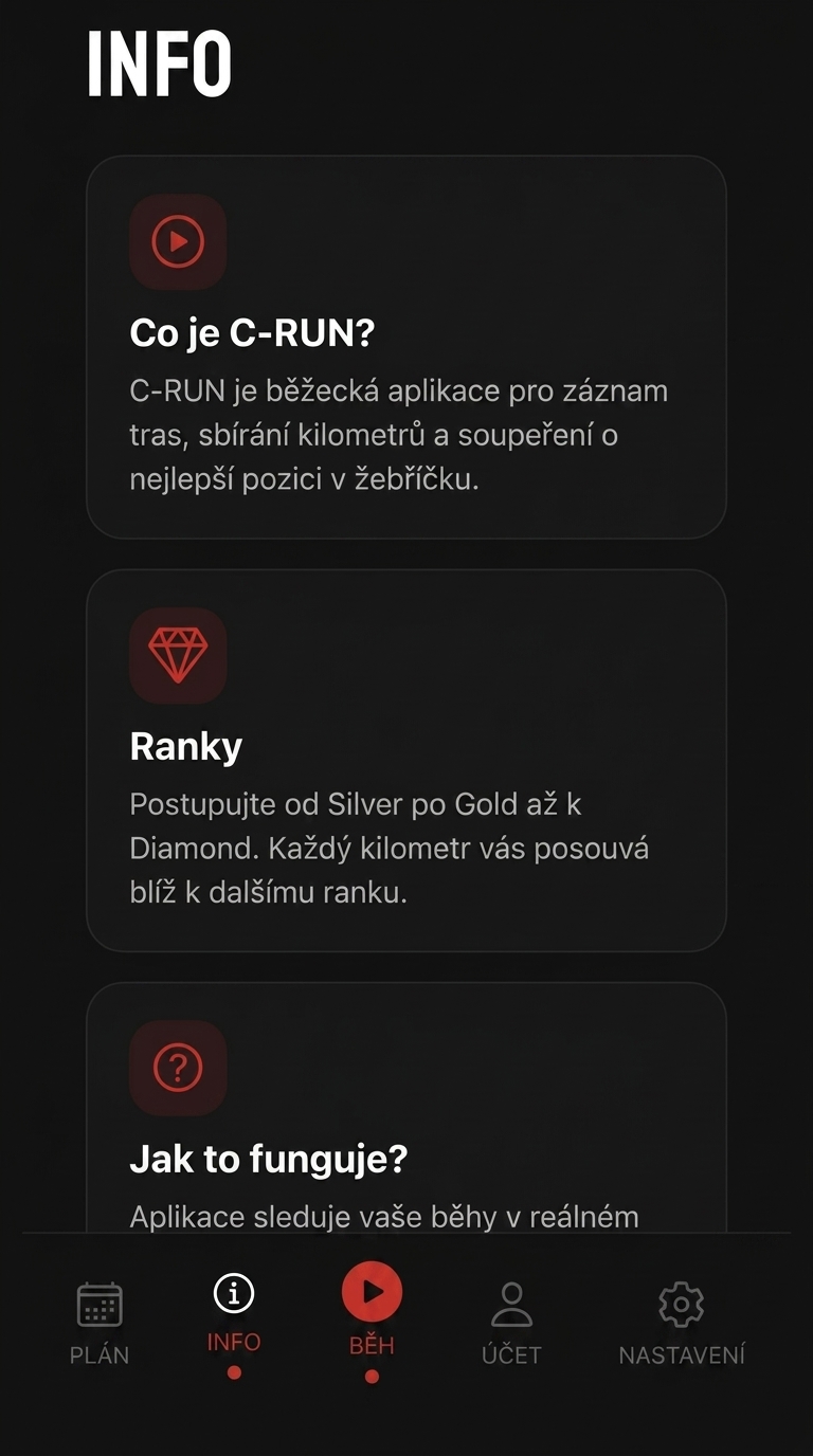 C-RUN - obrazovka v tmavém módu